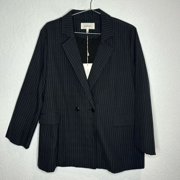 NWT The Great. THE SHLUMPY BLAZER Dark Gray Pinstripe Medium - Picture 2 of 15